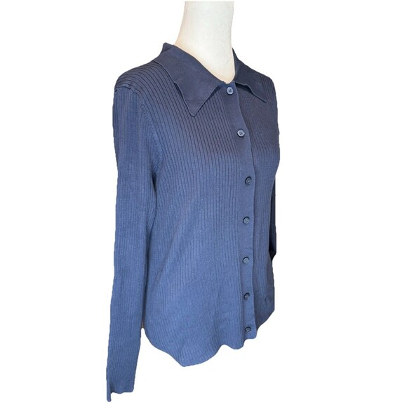NINE WEST Sweater Women's Size S Rib Button-Up Shirt Blue Cardigan Ribbed NWT - Picture 6 of 8